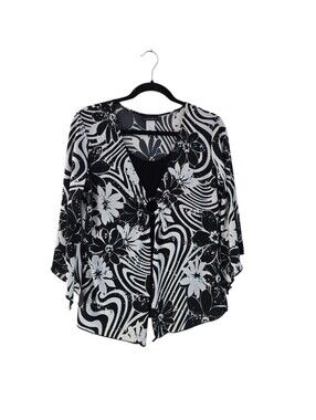 Brittany Black Sequined Black Blouse Sz Med Flutter Sleeve